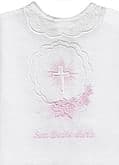 Krstová košieľka: ružovobiela ruža a kríž