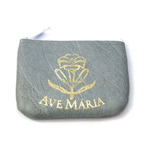 Puzdro: na ruženec, zips - sivé s nápisom Ave Mária