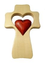 Kríž: srdce v srdci, drevený - prírodný