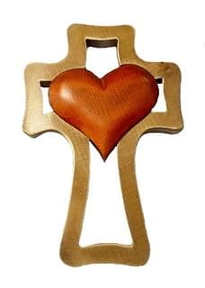 Kríž: 1 srdce, drevený - mahagón