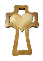 Kríž: 1 srdce, drevený - prírodné