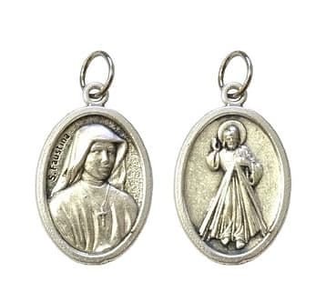 Medailón: svätá Faustína + Božie milosrdenstvo, kovový