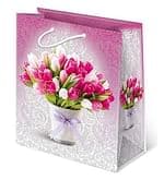 Darčeková taška: tulipány - ružovobiela