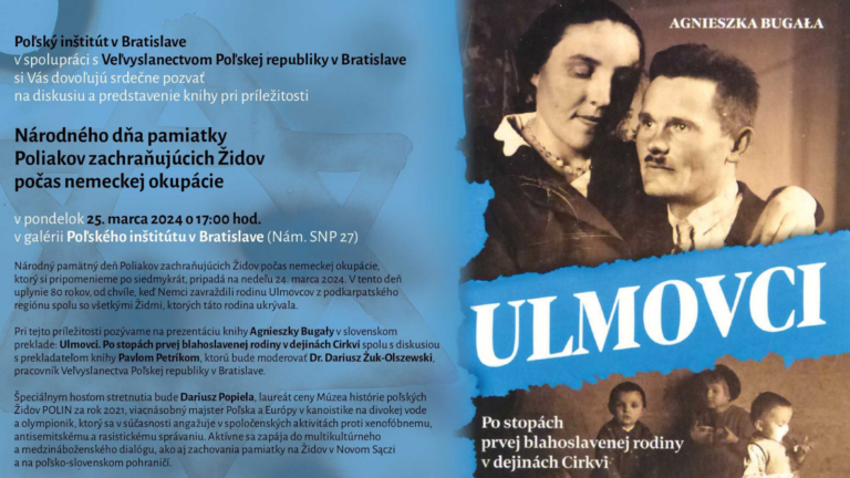 V Poľskom inštitúte sa uskutoční diskusia a predstavenie knihy Ulmovci