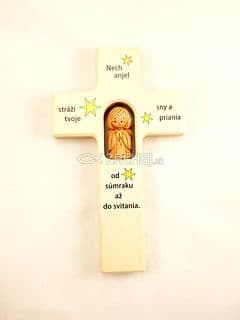 Kríž: s hlineným anjelikom, drevený (N400/SK)