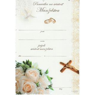 Pamätný list: Pamiatka na sviatosť manželstva (kríž a kvety)