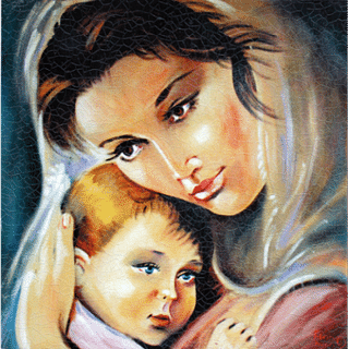 Obrázok na dreve: Panna Mária a dieťa (15x15)