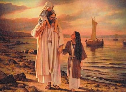 Obraz na dreve: Pán Ježiš s deťmi pri mori (30x20)