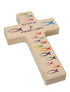 Kríž: drevený - Kristus je medzi nami (N470/K/SK)