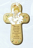 Kríž: s modlitbou, drevený - biely anjelik
