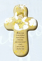Kríž: s modlitbou, drevený - žltý anjelik