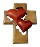 Kríž: 2 srdcia, drevený