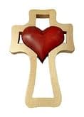 Kríž: 1 bordové srdce, drevený