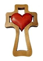 Kríž: 1 srdce, drevený - bordové