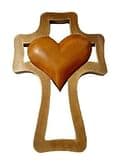 Kríž: 1 srdce, drevený - hnedé