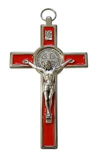 Kríž: benediktínsky, kovový - červený, 13 cm