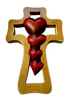 Kríž: 4 srdcia, drevený