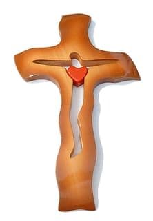 Kríž: drevený, so srdiečkom - melírovaný, 21 cm