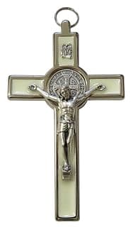 Kríž: benediktínsky, kovový - fosforový, 19 cm