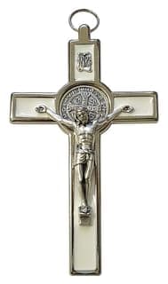 Kríž: benediktínsky, kovový - biely, 19 cm