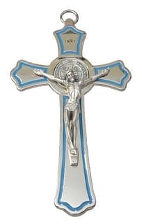 Kríž: benediktínsky, kovový - bledomodrý (MODEP)
