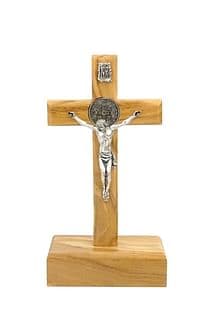 Kríž: drevený s Benediktínskou medailou, na postavenie, bledý - 14 cm