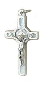 Prívesok: benediktínsky krížik, kovový - biely