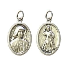 Medailón: svätá Faustína + Božie milosrdenstvo, kovový