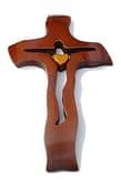 Kríž: drevený, so svetlým srdiečkom - mahagón, 28 cm