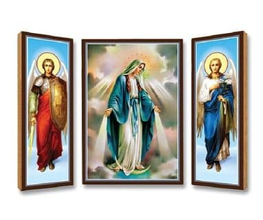 Triptych: Panna Mária Zázračná medaila, drevený (N55)