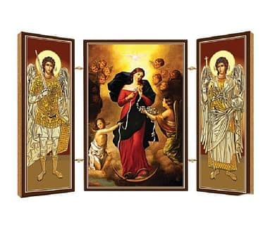 Triptych: Panna Mária Rozväzovačka uzlov, drevený (N15)