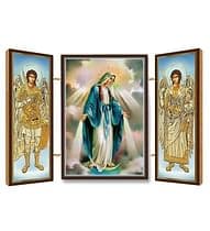 Triptych: Panna Mária Zázračná Medaila, drevený