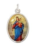 Medailón: Panna Mária - Pomocnica kresťanov, kovový, strieborná farba