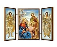 Triptych: Svätá rodina + archanjeli, drevený