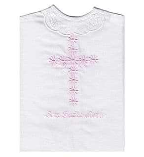 Krstová košieľka: ružový krížik a nápis