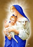 Obraz na plátne: Panna Mária s dieťaťom a ovečkou (30x20)