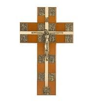 Krížová cesta: v tvare kríža - hnedá/zlatá farba, 30 cm