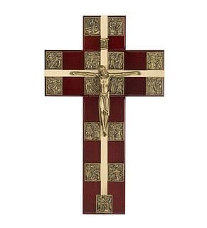 Krížová cesta: v tvare kríža - tmavá/zlatá farba, 30 cm