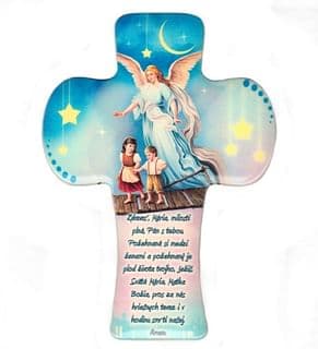 Kríž: Anjel strážny - s modlitbou Zdravas´ Mária - 22 cm