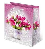 Darčeková taška: tulipány - ružovobiela