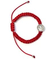 Náramok: benediktínsky medailón na šnúrke - červená+strieborná