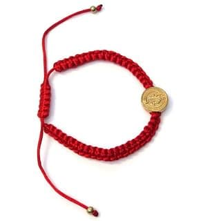 Náramok: benediktínsky medailón na šnúrke - červená+zlatá
