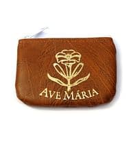 Puzdro: na ruženec, zips - hnedé s nápisom Ave Mária